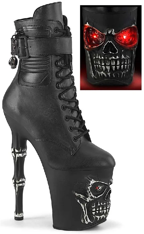 RAPTURE-1020STR-LT Black Light Up Skull Boots