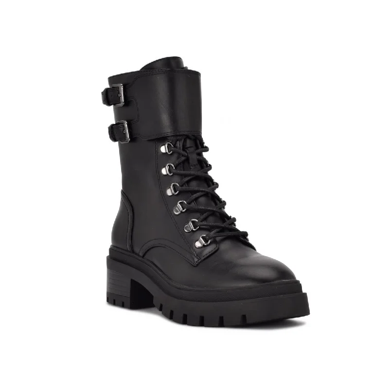 Nine West Womens Halima 3 Faux Leather Lug Sole Combat & Lace-up Boots