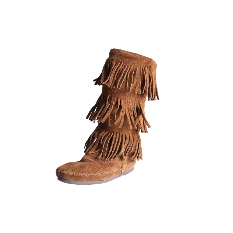Minnetonka Womens Suede Fringe Mid-Calf Boots