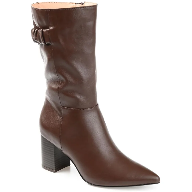 Journee Collection Womens WILO Faux Leather Pointed Toe Mid-Calf Boots