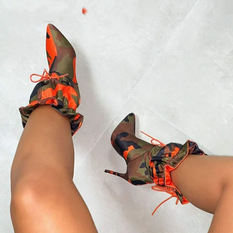 Wholesale women's camouflage mid-tube pointed toe boots（HH8024）