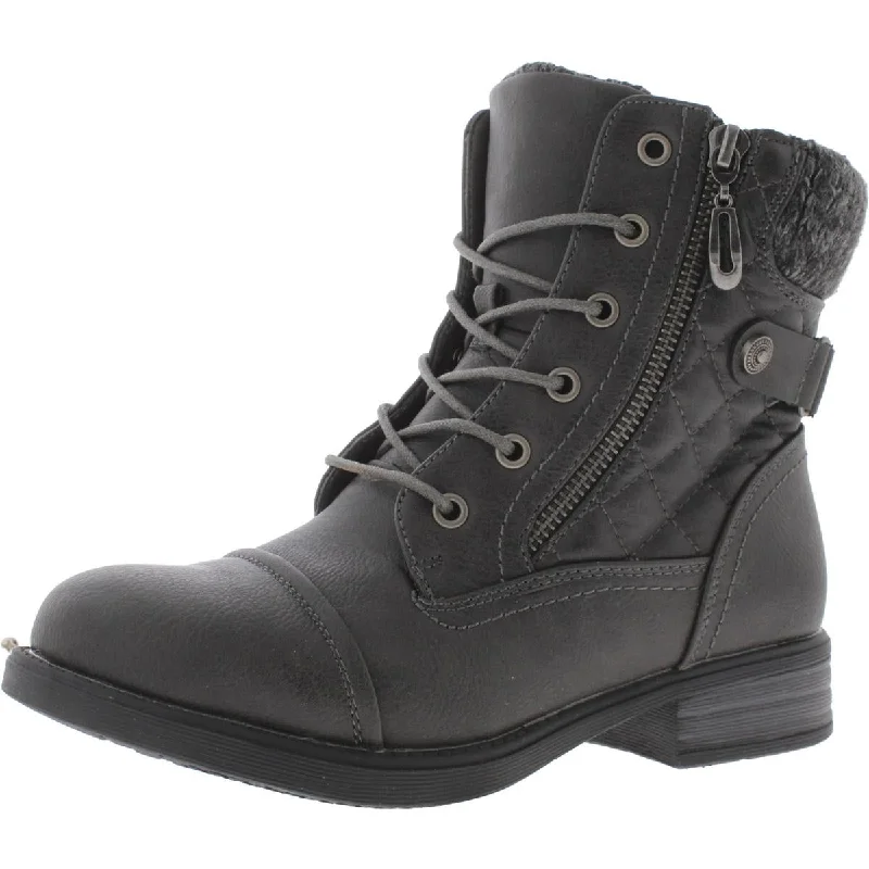 Globalwin Womens Faux Leather Ankle Combat & Lace-up Boots