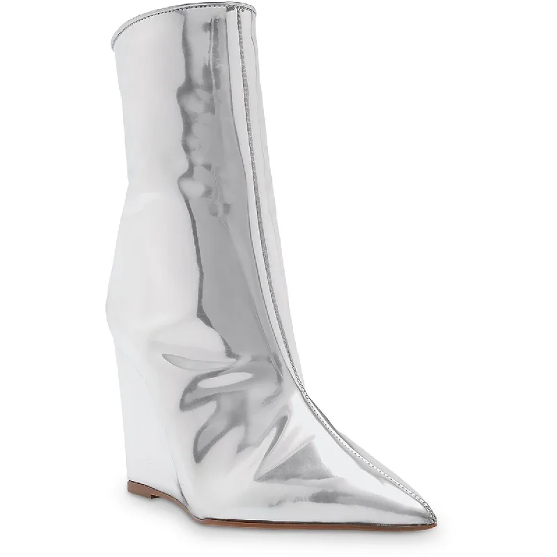 Schutz Womens Abya Leather Metallic Wedge Boots