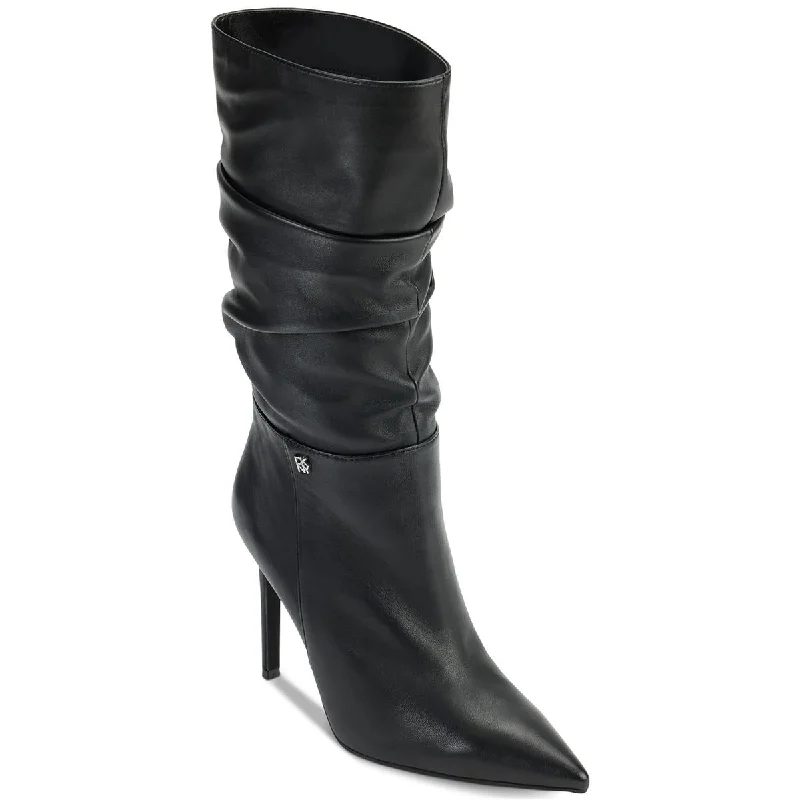 DKNY Womens Maliza Leather Slouchy Mid-Calf Boots