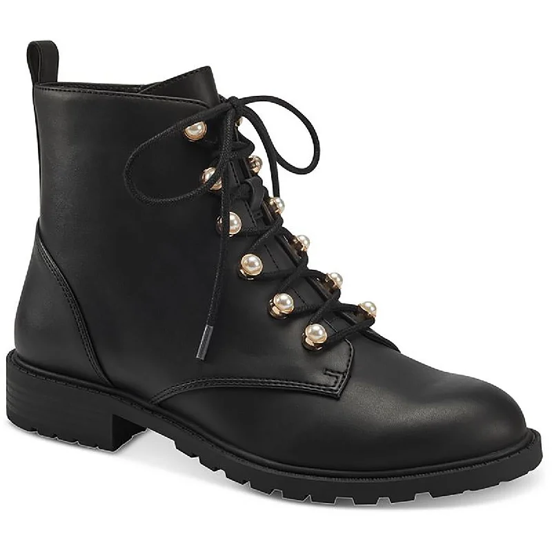 Charter Club Womens Shiloh  Lug Sole Faux Leather Combat & Lace-up Boots