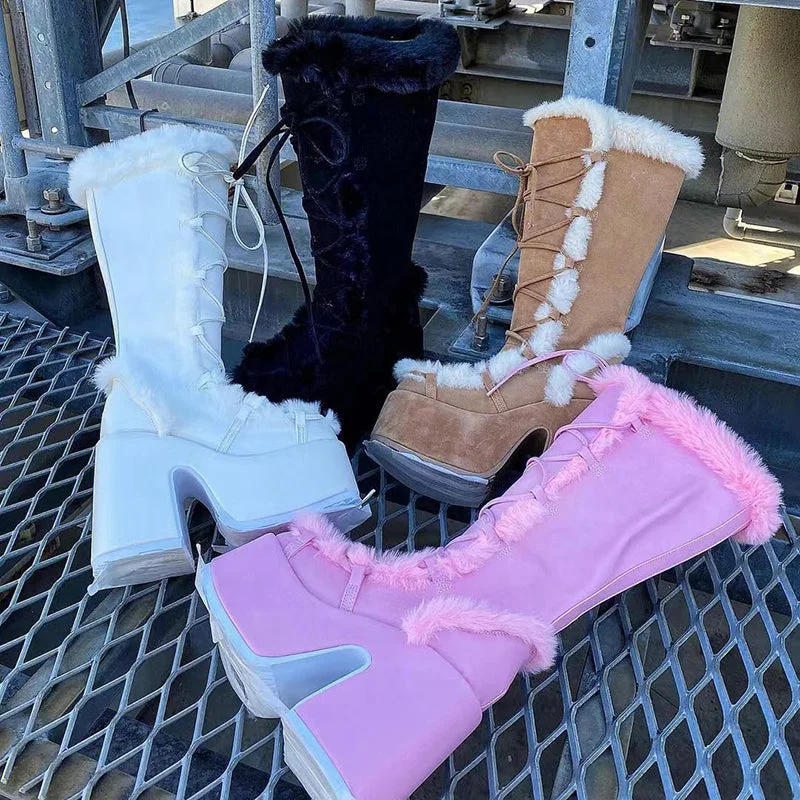 Punk plush high heel boots yv31392