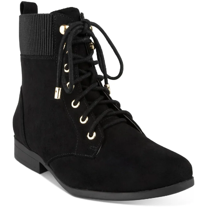Karen Scott Womens Clarissae Faux Suede Almond Toe Combat & Lace-up Boots