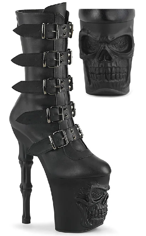 RAPTURE-1052BK Black Vegan Leather Skull Boots