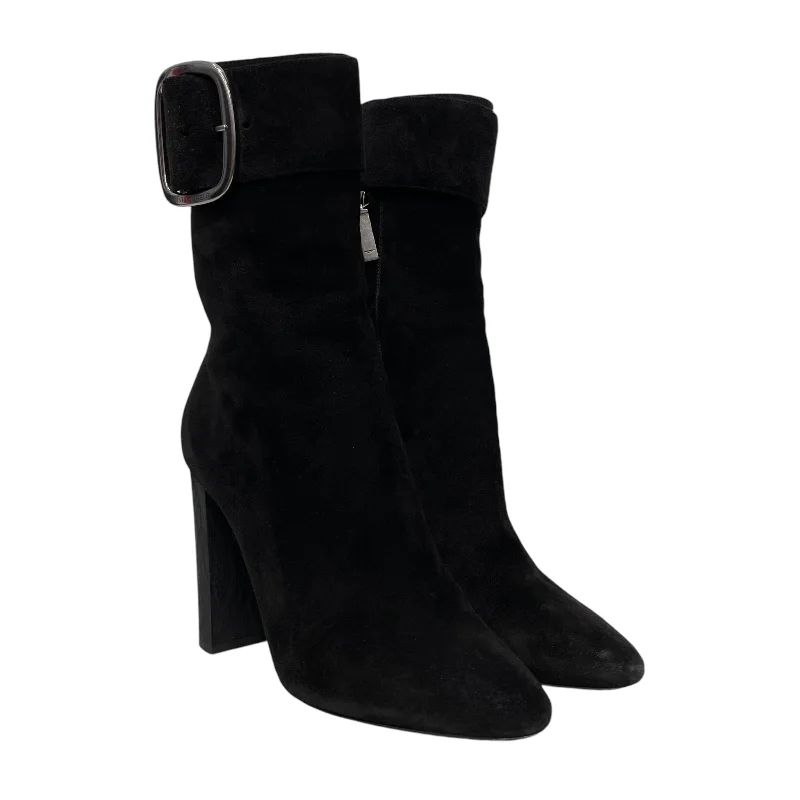 YVES SAINT LAURENT/Buckled Suede Boots with Wooden Heels/EU 39