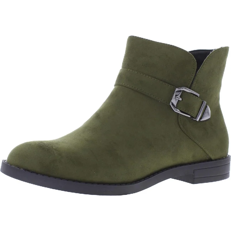 Gucheng Womens Faux Suede Buckle Ankle Boots