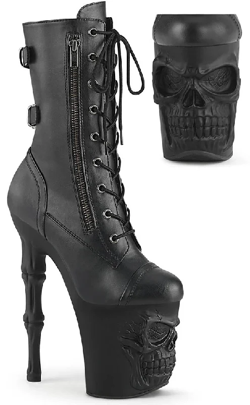RAPTURE-1047 Black Vegan Leather Skull Boots