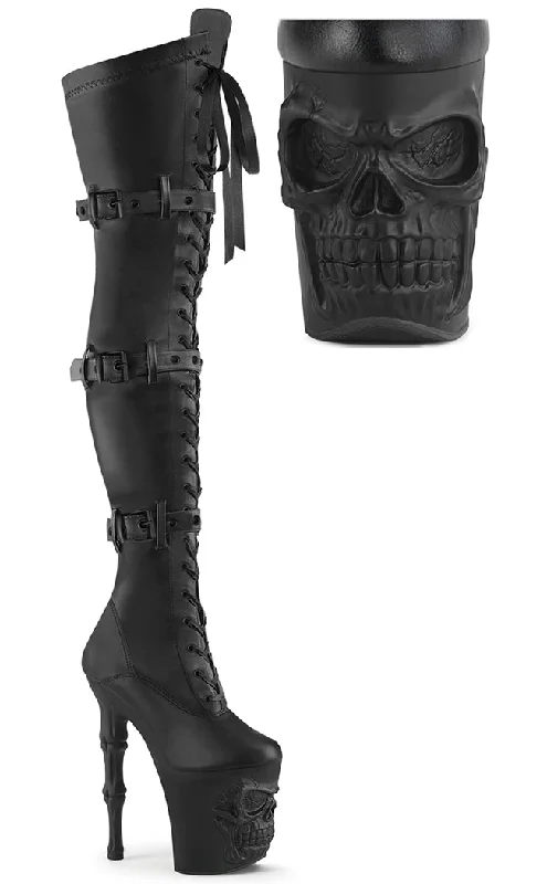 RAPTURE-3028 Black Skull Thigh-High Boots