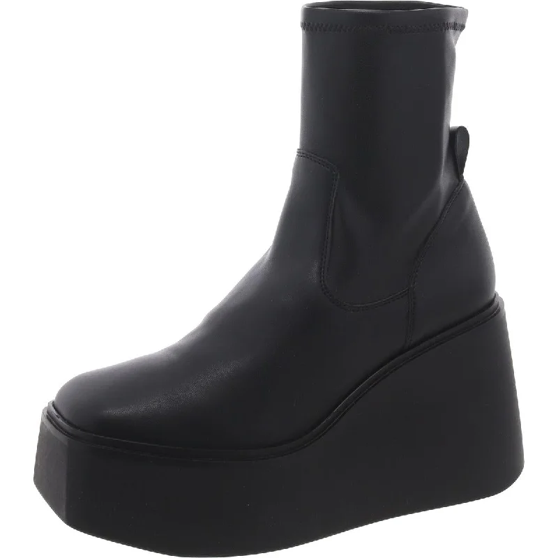 Steve Madden Womens Carter Faux Leather Wedge Ankle Boots