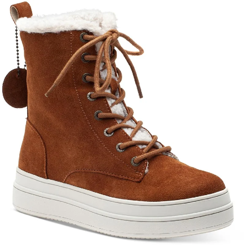 J/Slides Womens Torrie Suede Faux Fur Lined Ankle Boots