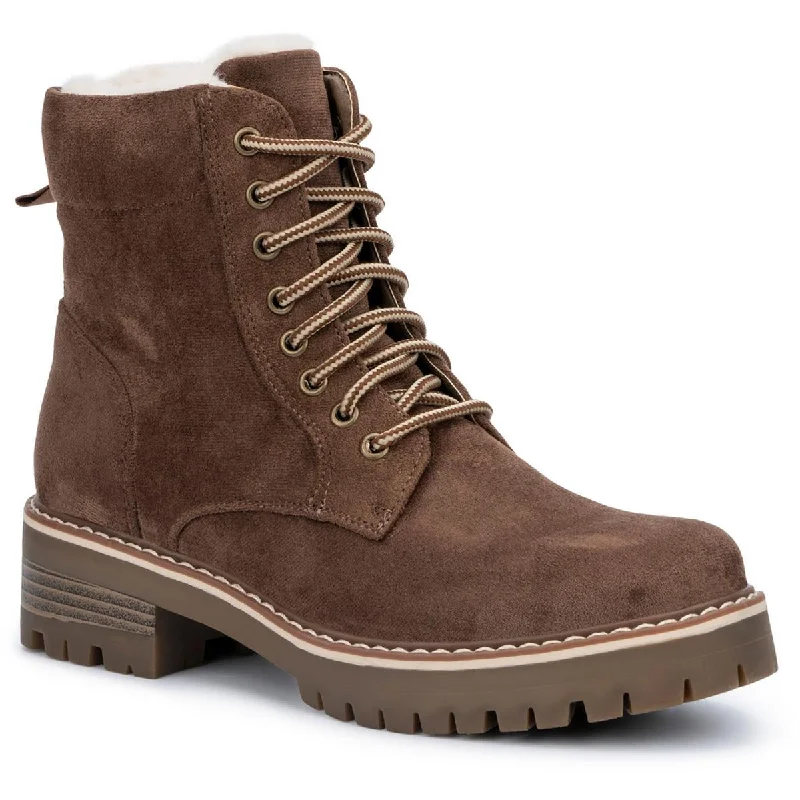 Olivia Miller Womens Omra Faux Suede Ankle Combat & Lace-Up Boots