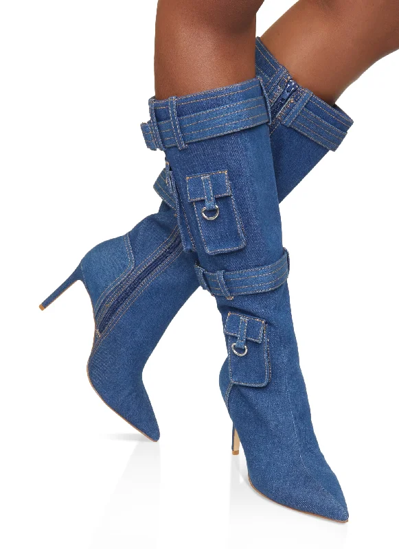 Pocket Detail Stiletto Tall Boots