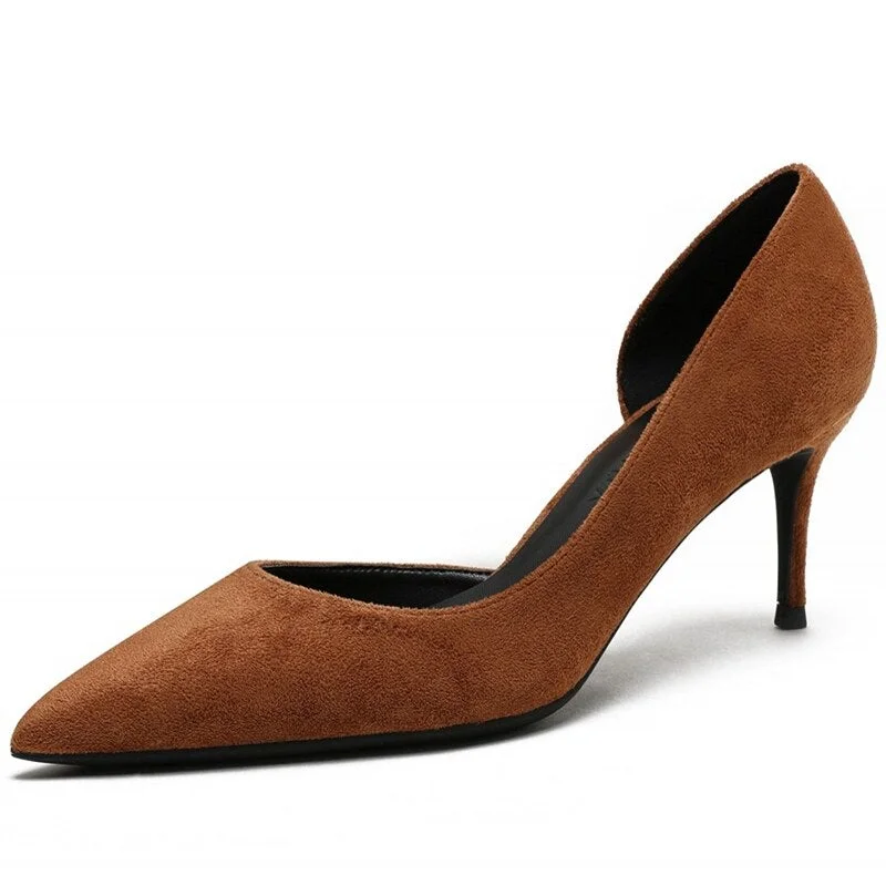 Classic Style Women's 6cm Thin Heeled Pointed Toe Suede Leather Slip On Pumps