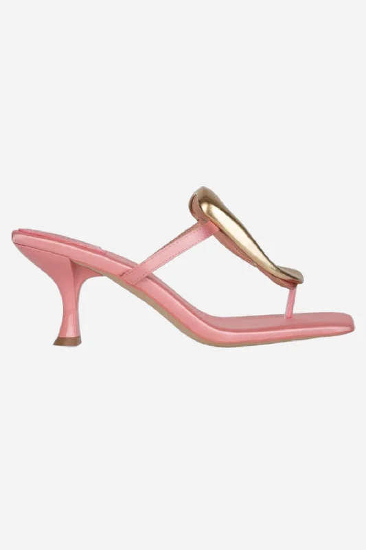 Jeffrey Campbell Linq-Up Heeled Sandals in Pink Satin Gold