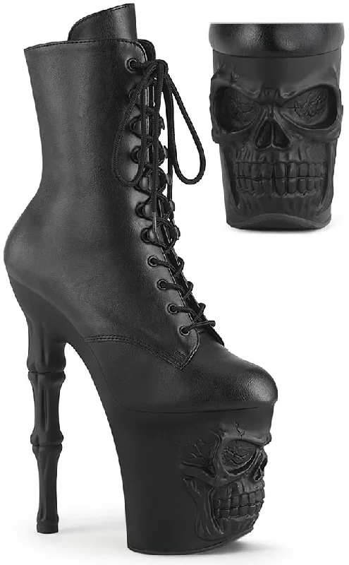 RAPTURE-1020 Black Vegan Leather Skull Boots (AU Stock)