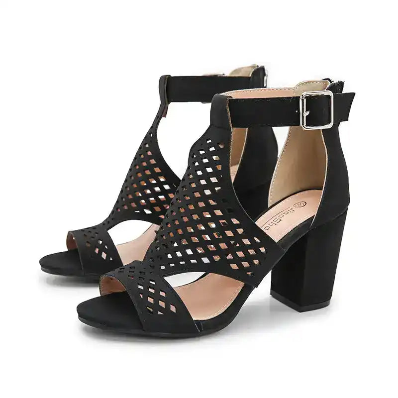 Hollow Fish Mouth Sandals Women’s Summer New Large Size Shoes Thick Heel High Heels
