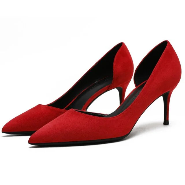 Sexy 6cm Thin Heeled Pointed Toe Suede Leather Slip On Pumps for Women