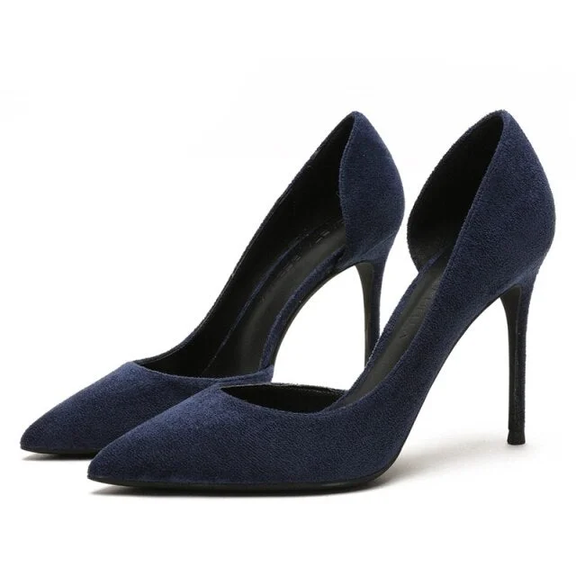 Sexy Women's 10cm Thin-Heeled Pointed Toe Suede Leather Slip-On Pumps
