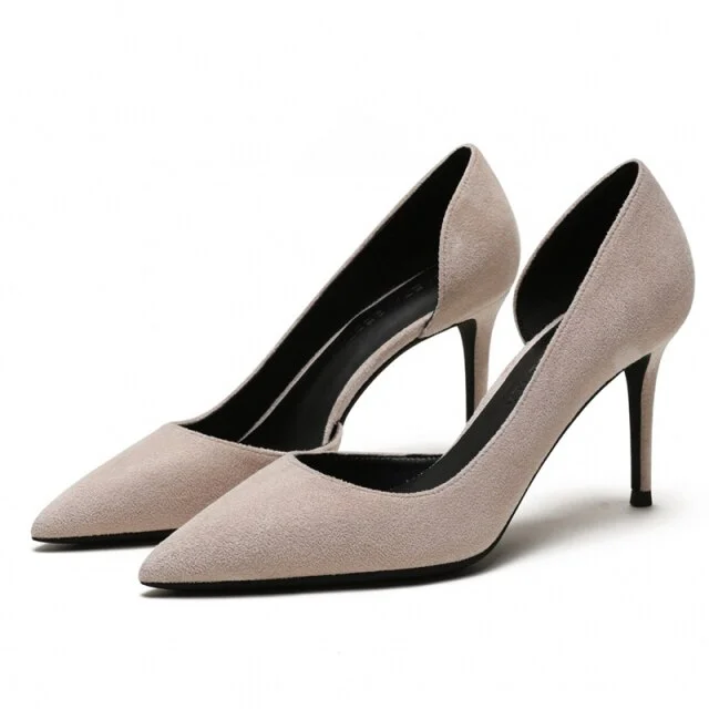 Sexy Women's 8cm High Heels Pointed Toe Suede Leather D'orsay Heels Pumps