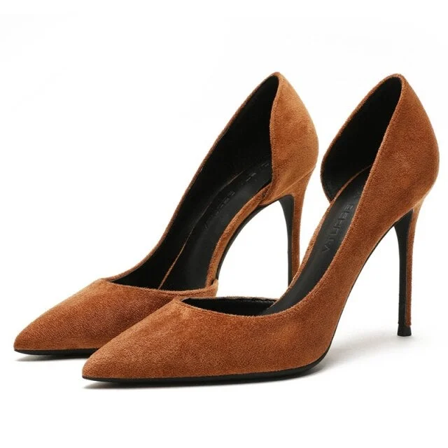 Sexy Women's Classic 10cm Thin Heeled Pointed Toe Suede Leather Slip On Pumps