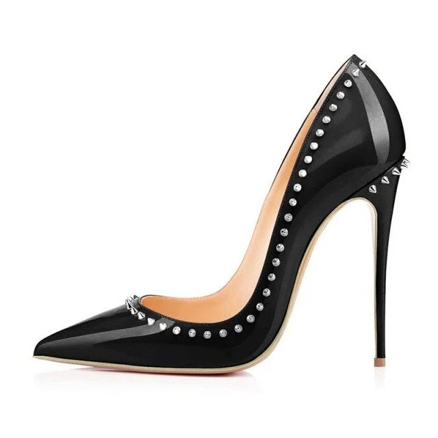 Sexy Women's Patent Leather Rivet Decor Pointed Toe High Heels Pumps