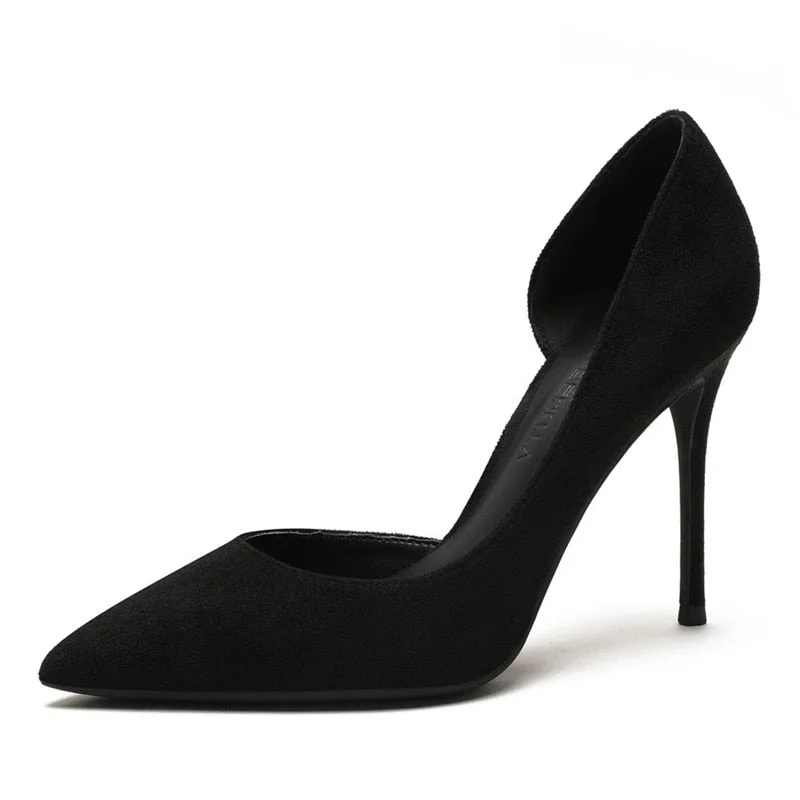 Sexy Women's Solid Color 10cm Thin Heeled Pointed Toe Suede Leather Pumps