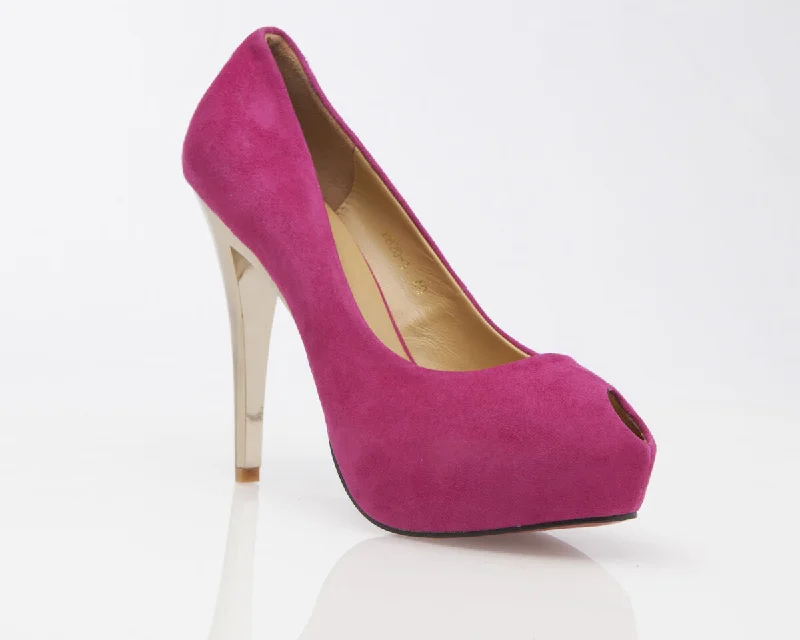 Zasel Kiki Ladies Womens Hot Pink Suede Leather Gold Stiletto Dress Shoes Heels