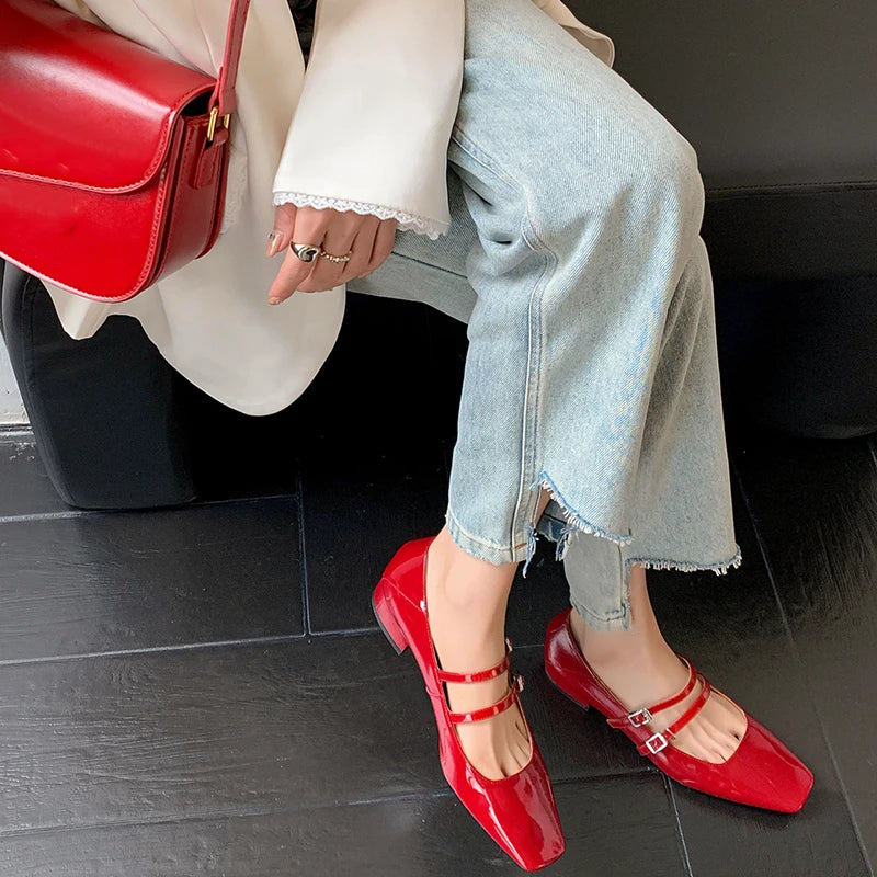Spring Women Mary Jane Shoes Ladies Fashion Shallow Square Toe Thick