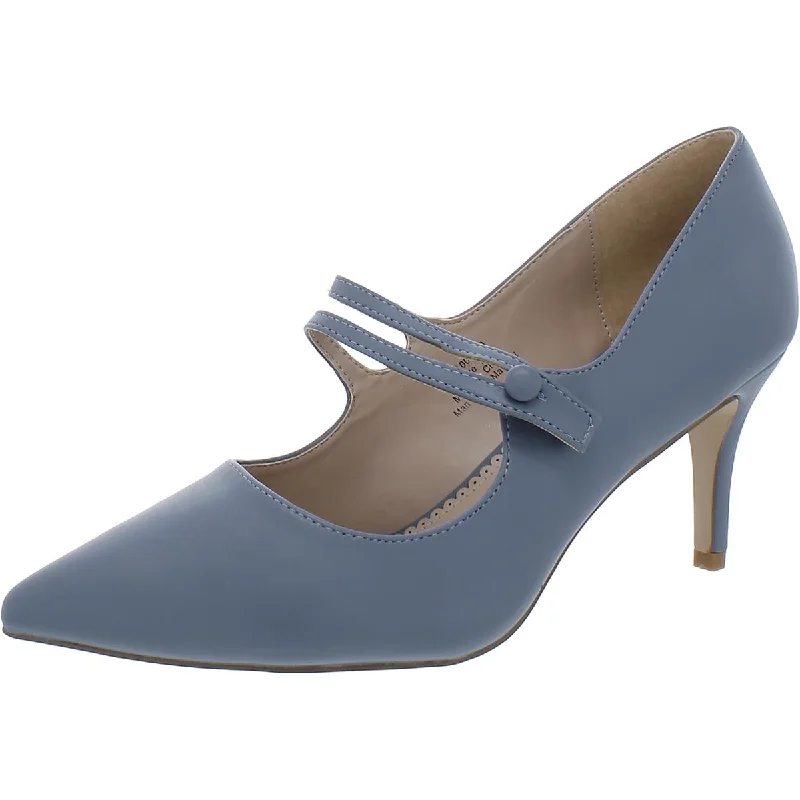 Womens Faux leather Pointed Mary Jane Heels