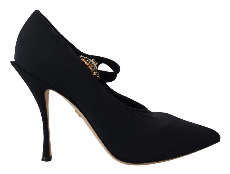 Dolce & Gabbana Chic Black Mary Jane Sock Pumps with Women's Crystals