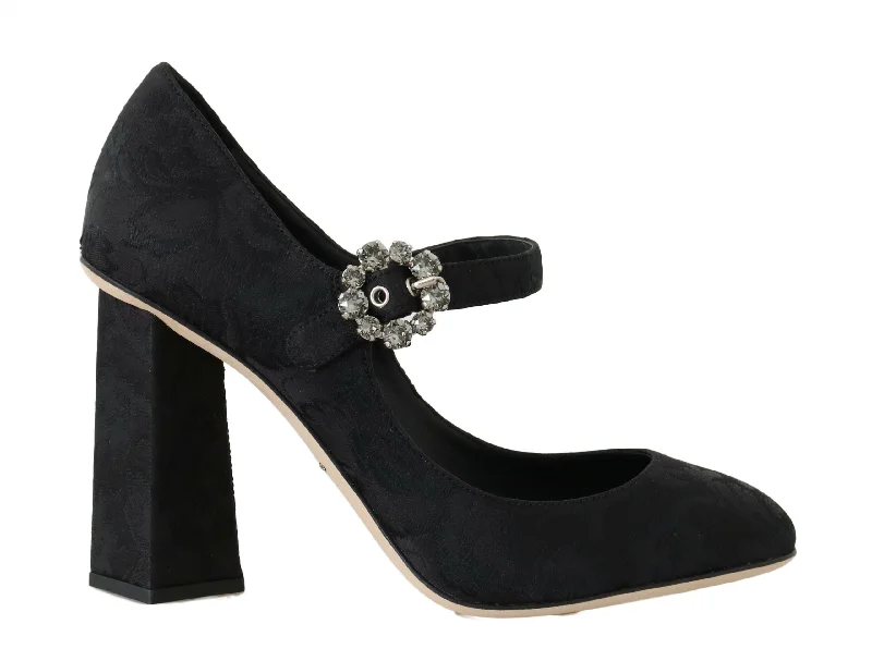 Dolce & Gabbana Black Brocade High Heels Mary Janes Women's Shoes