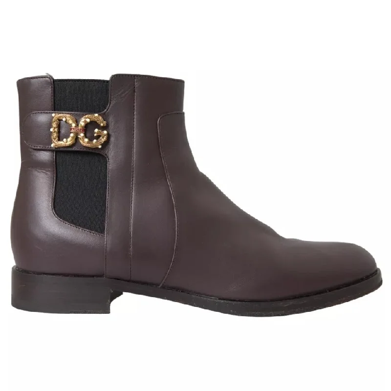 Brown Leather Amore Flats Ankle Boots Shoes