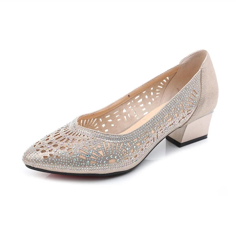 Summer Fashion Pumps Cut-outs Women Crystal Casual Ladies Shoes High Heels
