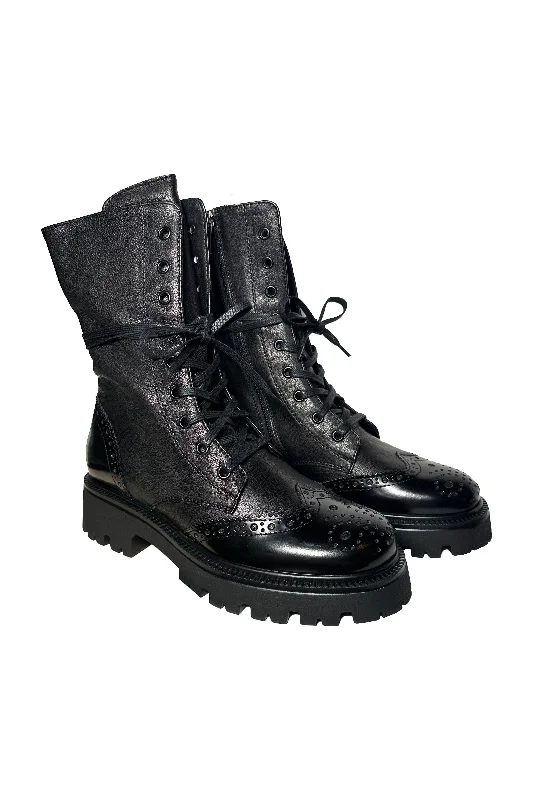Michele Lopriore Aspen Combat Boots | Black Leather and Brush Leather
