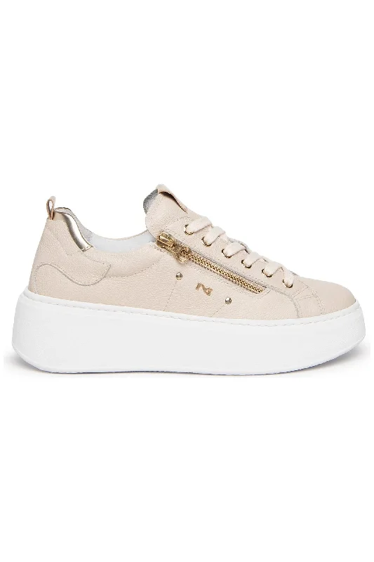 NeroGiardini Leather Zipper Platform Sneakers E306541D | Beige