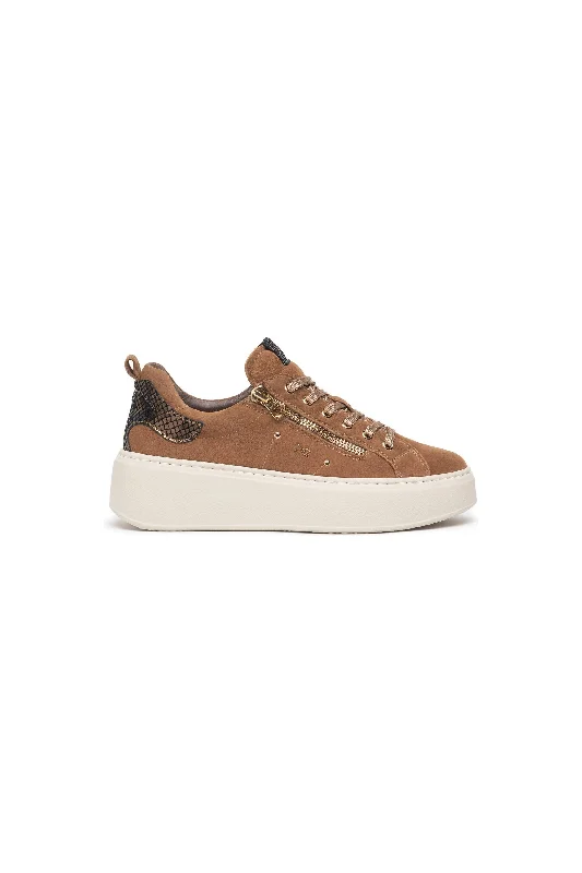 NeroGiardini Leather Zipper Platform Sneakers I308460D | Malto (Malt)