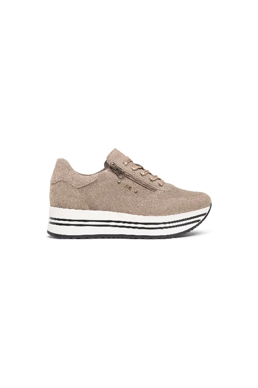 NeroGiardini Suede Zipper Platform Sneakers I308382D | Talpa (Taupe)
