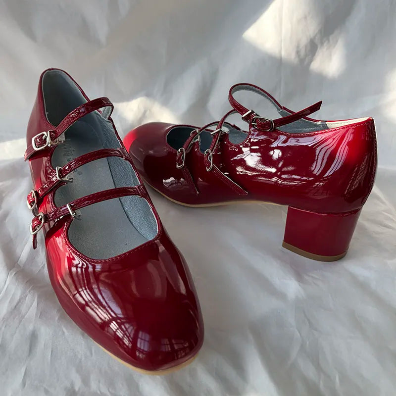 Mary Jane Shoes  Square Toe Pumps Women Buckle High Heels Shoes