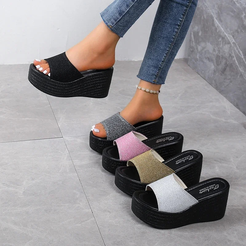 Women Slippers Wedges Platform Beach Flip Flops Trend High Heels Ladies Shoes