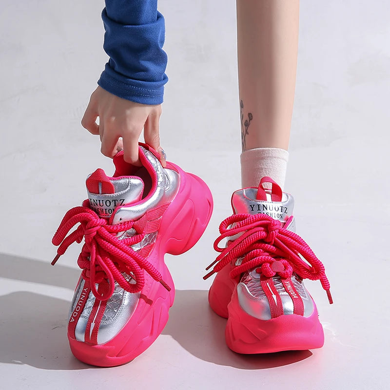 Sohiwoo Autumn Winter Chunky Heels Vulcanize Shoes Women Fashion Mix Color Platform Sneakers Woman Lace-Up Non-Slip Walking Shoes Sohiwoo Autumn Winter Chunky Heels Vulcanize Shoes Women Fashion Mix Color Platform Sneakers Woman Lace-Up Non-Slip Walking Shoes