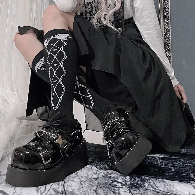 Sohiwoo Chunky Platform Y2K Punk Gothic Shoes Women Zipper Wedges High Heel Mary Janes Woman Patent Leather Thick Bottom Student Shoes
