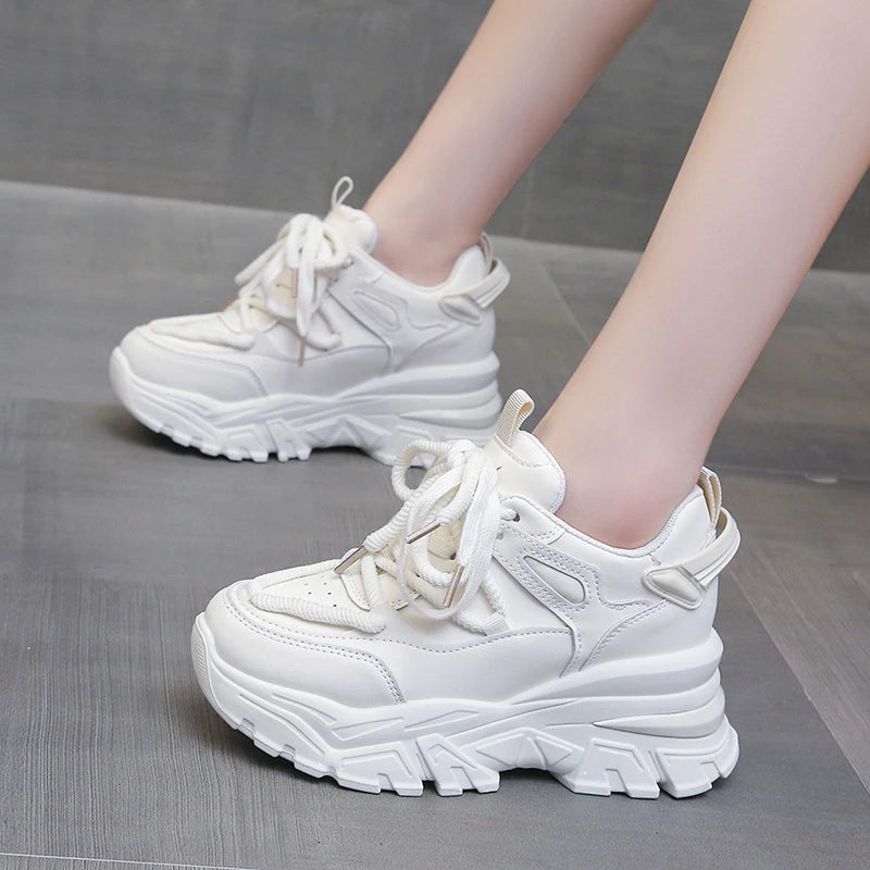 Sohiwoo Hidden Heels Sneakers for Women Spring Autumn Pu Leather Vulcanize Shoes Woman Lace-Up Height Increasing Walking Shoes Female Sohiwoo Hidden Heels Sneakers for Women Spring Autumn Pu Leather Vulcanize Shoes Woman Lace-Up Height Increasing Walking Shoes Female