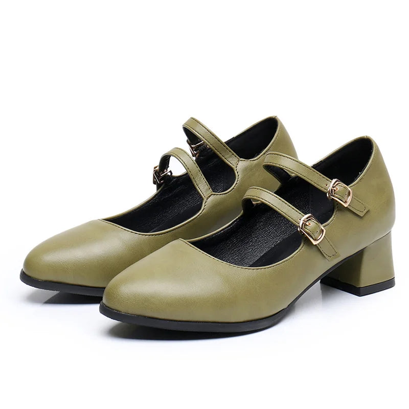 Sohiwoo Low Heels Mary Janes Shoes For Women Pumps 2024 Green Women's Heeled Comfortable Party Office Wedding Shoes Brand Dress Pumps