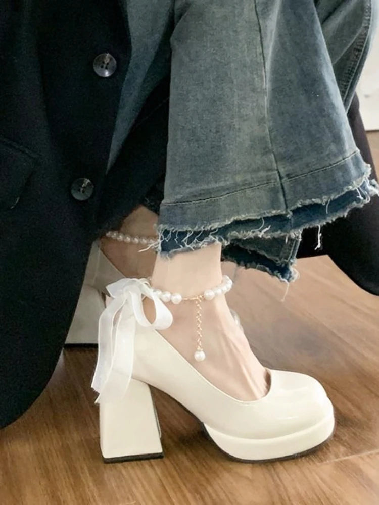 Sohiwoo Mary Janes Elegant Woman Shoes Casual Non-Slip Solid Elegant Pumps Office Lady High Heel Shoes Platform Female Summer Chic