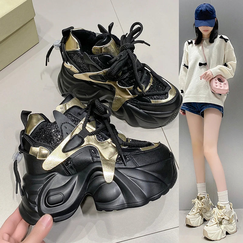 Sohiwoo Mix Color Hidden Heels Women's Sneakers 2024 Bling Chunky Fleeces Casual Shoes Women Lace-Up Height Increasing Vulcanzied Shoes Sohiwoo Mix Color Hidden Heels Women's Sneakers 2024 Bling Chunky Fleeces Casual Shoes Women Lace-Up Height Increasing Vulcanzied Shoes