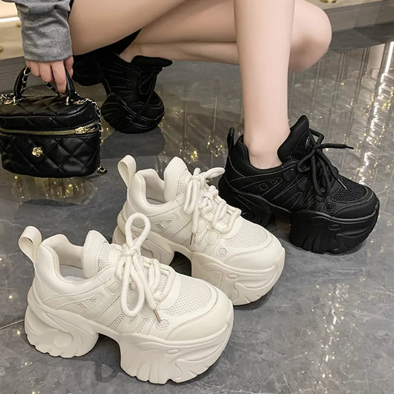 Sohiwoo New Fashion Chunky Sneakers Women Autumn Lace Up Platform Sports Shoes Woman Goth Thick Bottom High Heels Female Sneakers Sohiwoo New Fashion Chunky Sneakers Women Autumn Lace Up Platform Sports Shoes Woman Goth Thick Bottom High Heels Female Sneakers